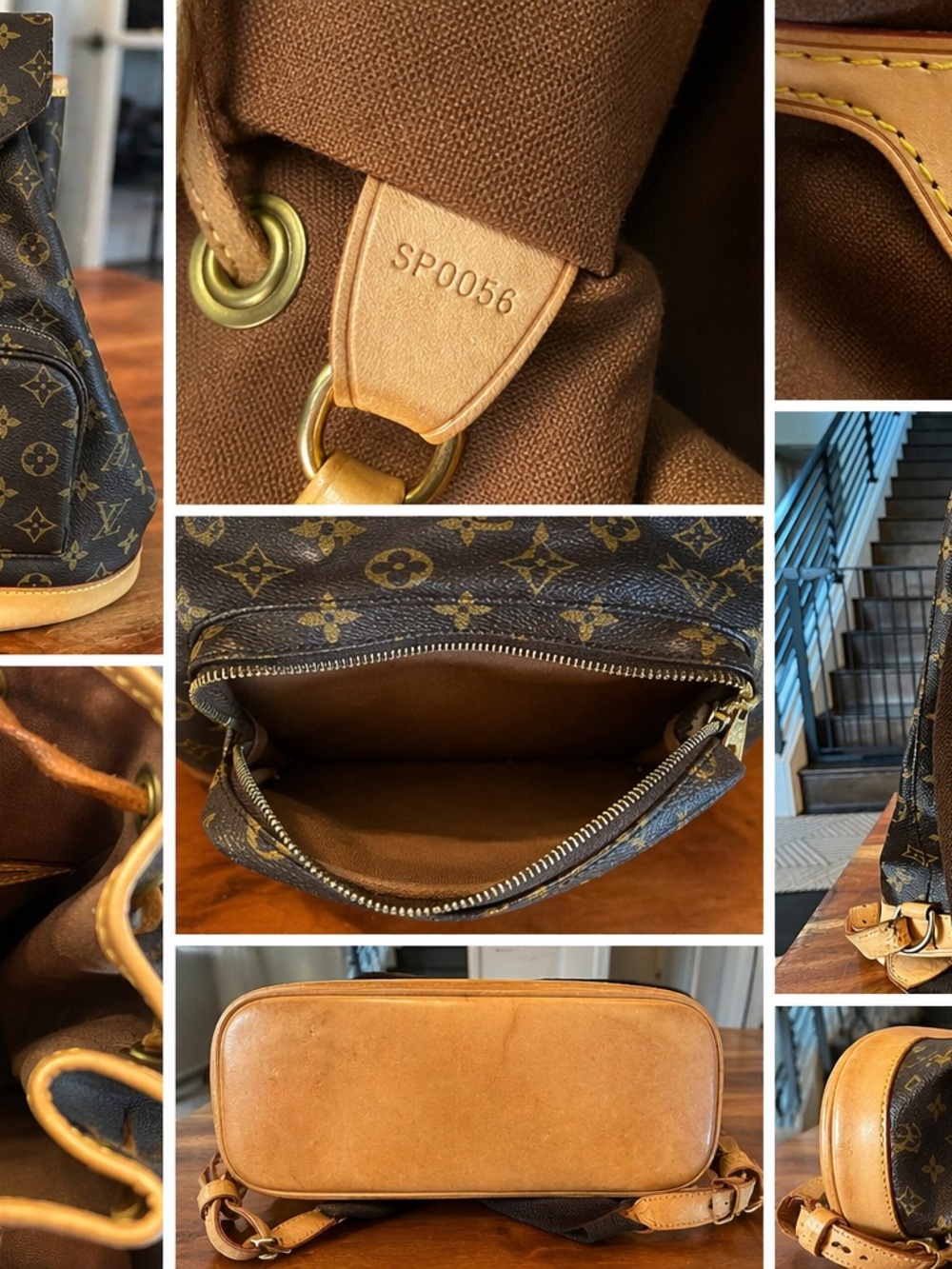 Louis Vuitton Monogram Backpack in Brown and Tan Leather Trim - Picture 5 of 12